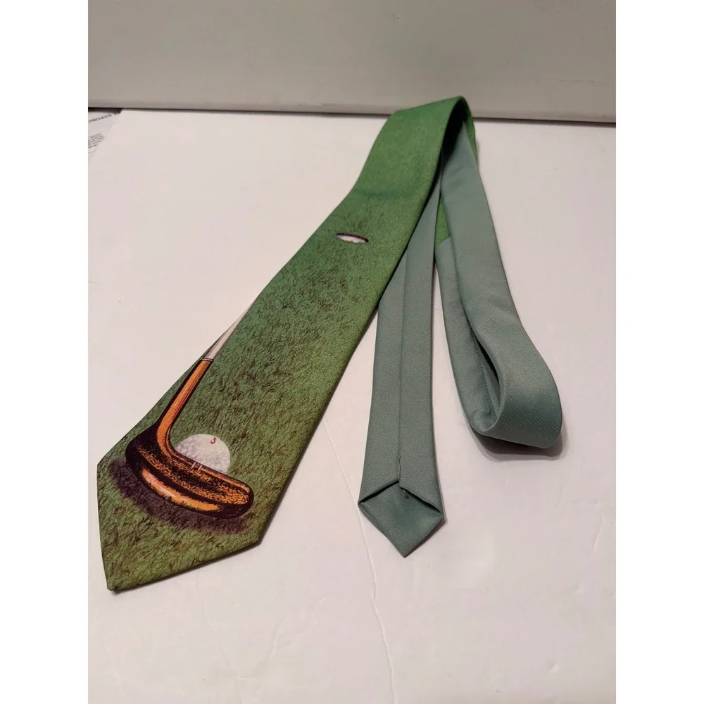Vintage 1986 Ralph Marlin Golf Putter Ball‎ Green Novelty Tie Kneeknocker Mens